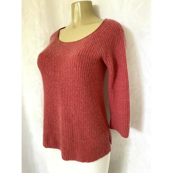 Calypso St. Barth Cashmere Sweater Coral Pink Ribbed Knit Scoop Neck 3/4… - Picture 2 of 5